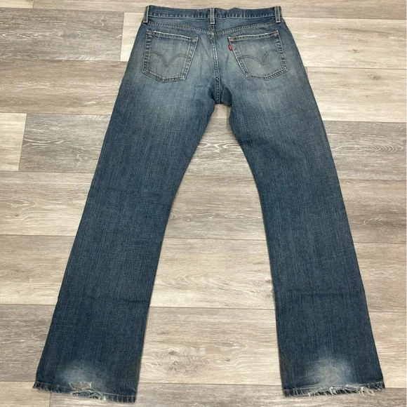 Levi’s Distressed Low Boot Cut Blue Jeans 33 Waist - Picture 11 of 12